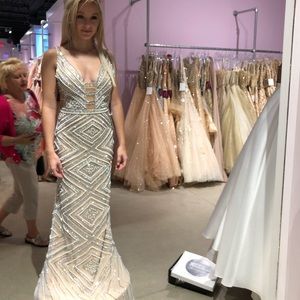 Jovani Prom Gown 67668 in Nude/Silver Size 0